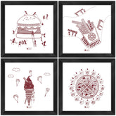 Travel Themed Ethnic Design Mandala Animal Printed Set of 4 Poster Frames